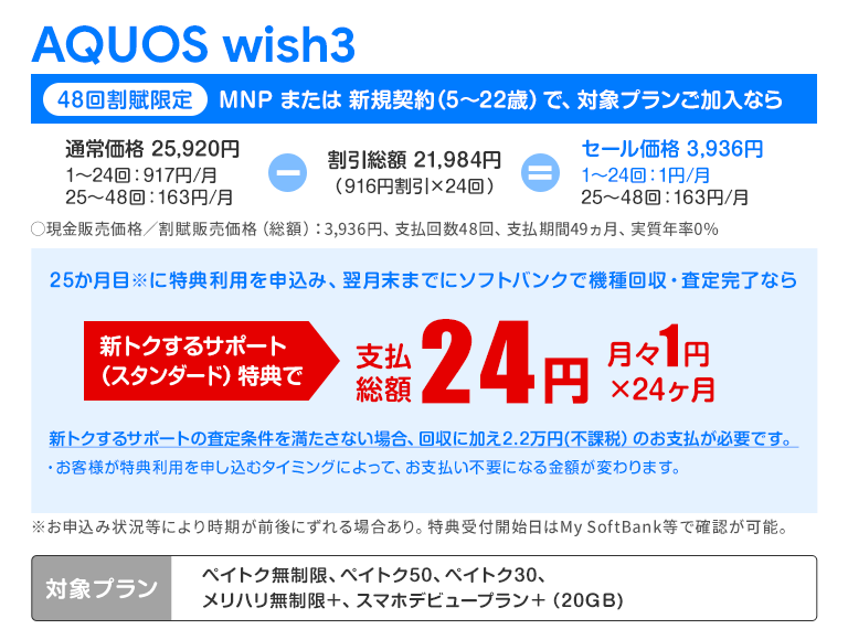 ソフトバンク「AQUOS wish3」大セール