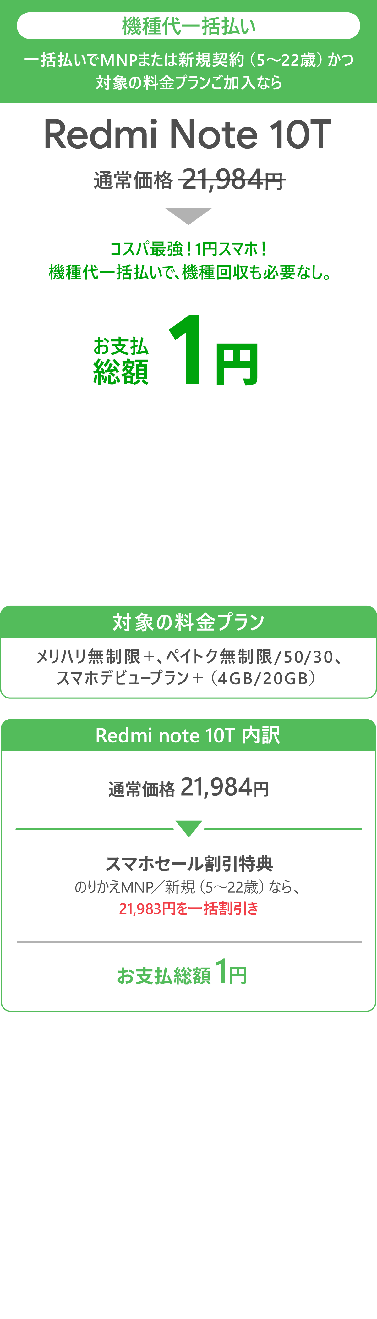 ソフトバンク「Redmi Note 10T」が割引き！スマホセール