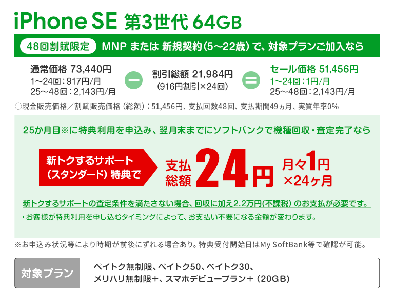 ソフトバンク「iPhone SE 第3世代 64GB」大セール