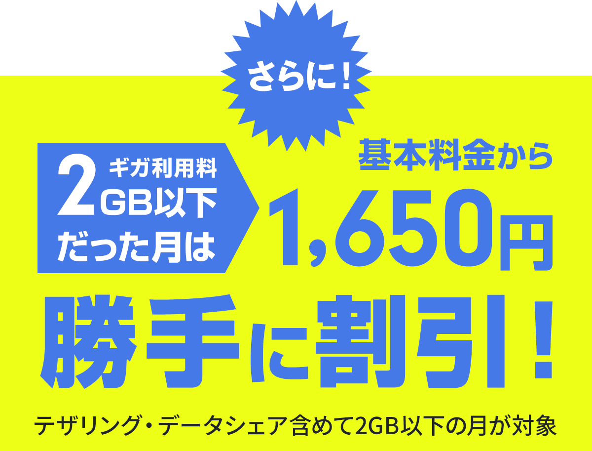 月2GBなら1,650円を「勝手に割引」!