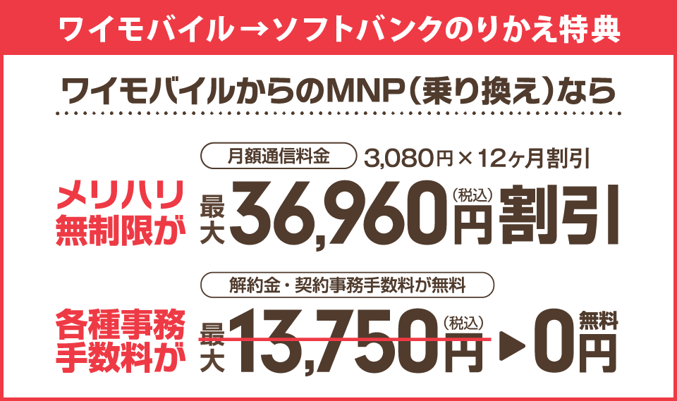 ワイモバイルからソフトバンク乗り換え特典