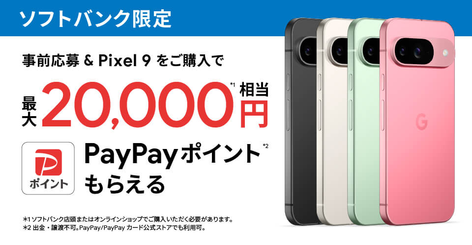 PayPay最大20,000円分がもらえる！「ソフトバンク限定 Google Pixel 購入特典」